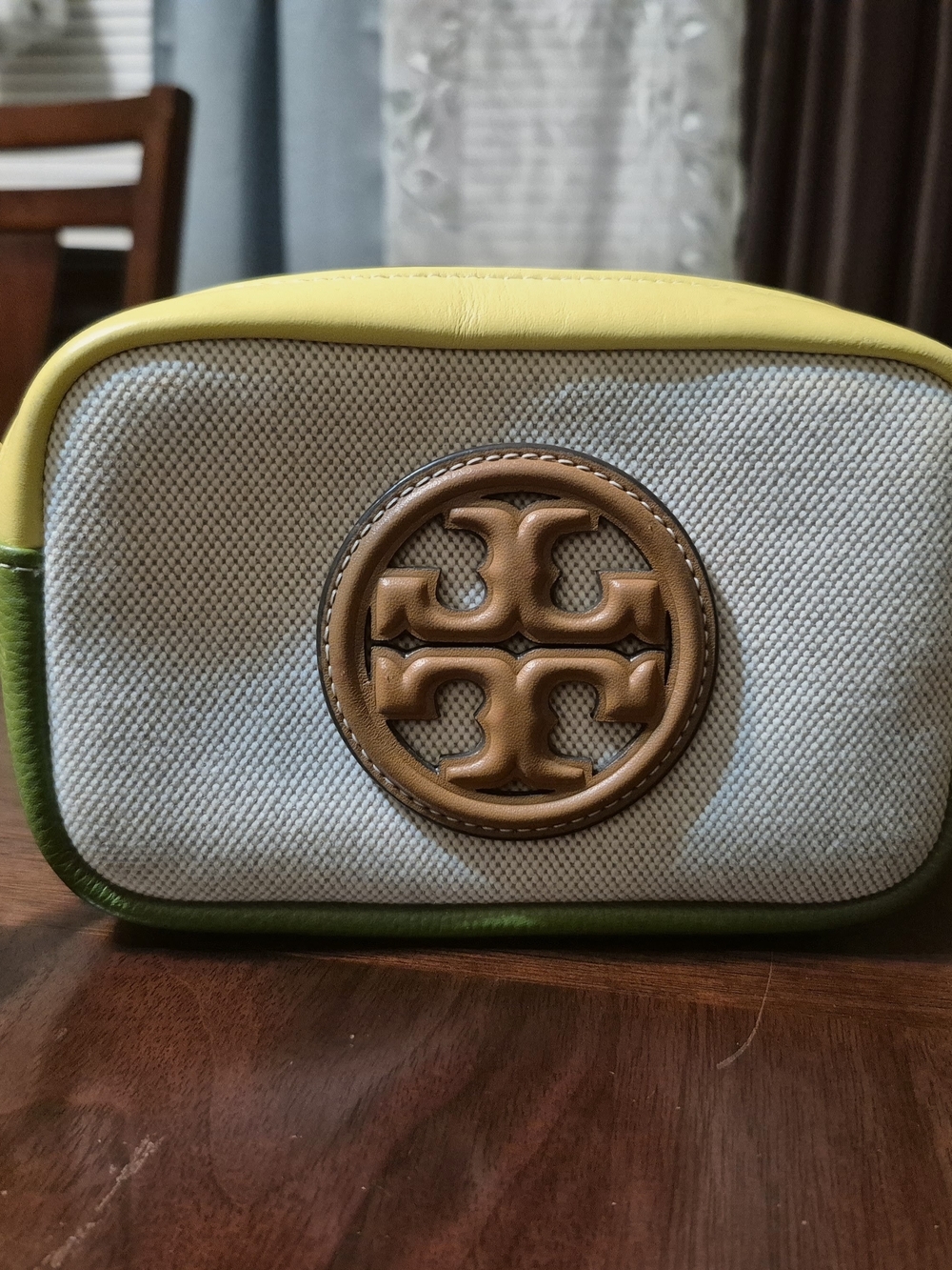 Tory Burch Yellow, Green & White Canvas Crossbody purse